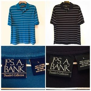 Jos A Bank Polo Shirt lot of 2 Blue Black Striped